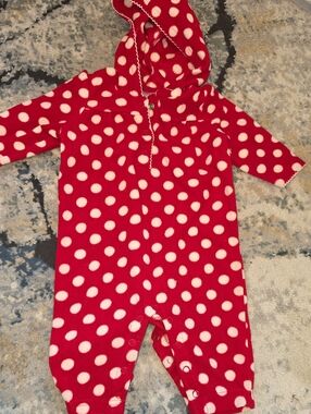 Source Unknown Red and White Polka Dot Hooded One-Piece Footie